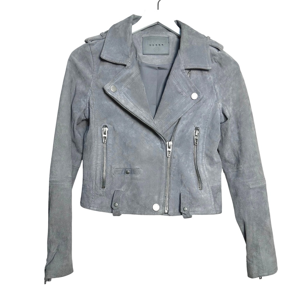 BLANKNYC Cloud French Grey Suede Moto Jacket 73K-9269 Womens XS Leather Biker
